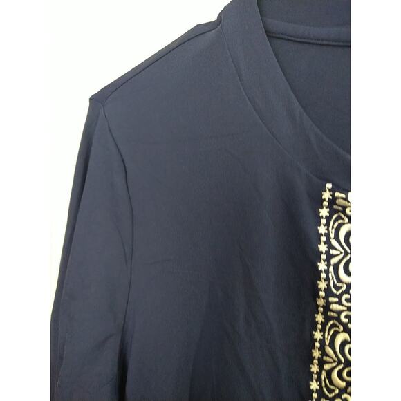 Lands Ends Woman M Swimsuit Coverup Navy Blue Zip White Embroidered Trim Long... - Picture 5 of 10